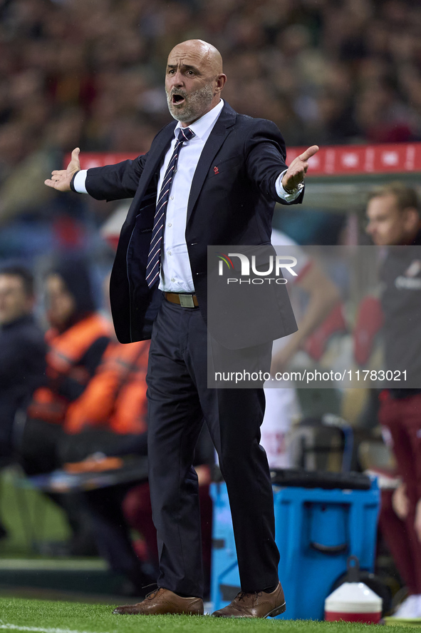 Michal Probierz, Head Coach of Poland, reacts during the UEFA Nations League 2024/25 League A Group A1 match between Portugal and Poland at...