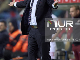 Michal Probierz, Head Coach of Poland, reacts during the UEFA Nations League 2024/25 League A Group A1 match between Portugal and Poland at...