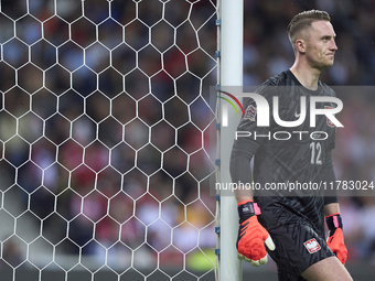 Marcin Bulka of Poland reacts during the UEFA Nations League 2024/25 League A Group A1 match between Portugal and Poland at Estadio Do Draga...