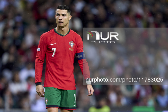 Cristiano Ronaldo of Portugal looks on during the UEFA Nations League 2024/25 League A Group A1 match between Portugal and Poland at Estadio...