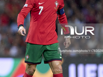 Cristiano Ronaldo of Portugal reacts during the UEFA Nations League 2024/25 League A Group A1 match between Portugal and Poland at Estadio D...