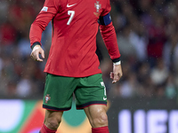 Cristiano Ronaldo of Portugal reacts during the UEFA Nations League 2024/25 League A Group A1 match between Portugal and Poland at Estadio D...