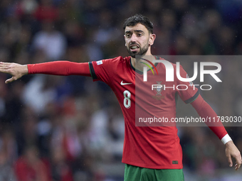 Bruno Fernandes of Portugal reacts during the UEFA Nations League 2024/25 League A Group A1 match between Portugal and Poland at Estadio Do...