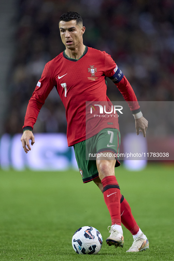 Cristiano Ronaldo of Portugal is in action during the UEFA Nations League 2024/25 League A Group A1 match between Portugal and Poland at Est...