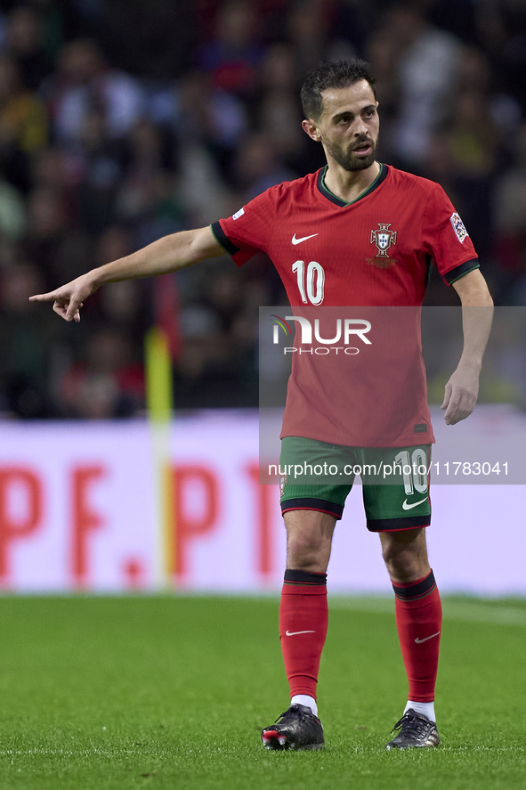 Bernardo Silva of Portugal reacts during the UEFA Nations League 2024/25 League A Group A1 match between Portugal and Poland at Estadio Do D...