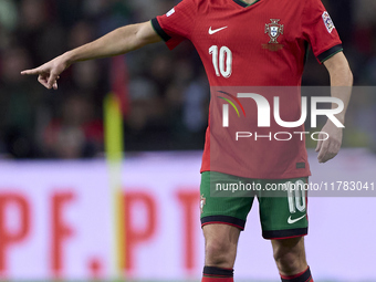 Bernardo Silva of Portugal reacts during the UEFA Nations League 2024/25 League A Group A1 match between Portugal and Poland at Estadio Do D...