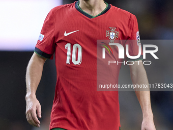 Bernardo Silva of Portugal reacts during the UEFA Nations League 2024/25 League A Group A1 match between Portugal and Poland at Estadio Do D...