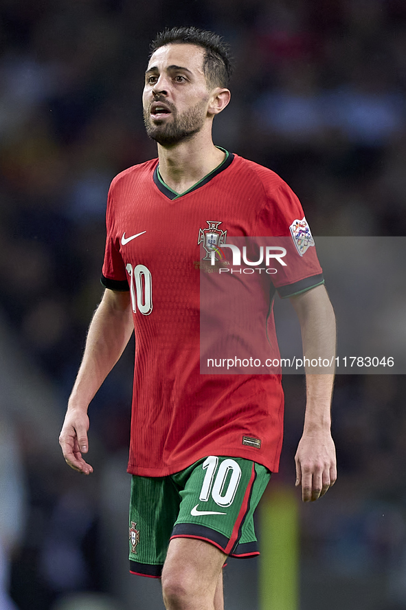 Bernardo Silva of Portugal reacts during the UEFA Nations League 2024/25 League A Group A1 match between Portugal and Poland at Estadio Do D...