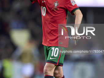 Bernardo Silva of Portugal reacts during the UEFA Nations League 2024/25 League A Group A1 match between Portugal and Poland at Estadio Do D...