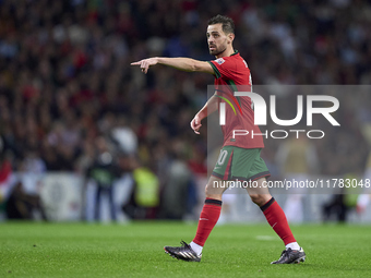 Bernardo Silva of Portugal reacts during the UEFA Nations League 2024/25 League A Group A1 match between Portugal and Poland at Estadio Do D...