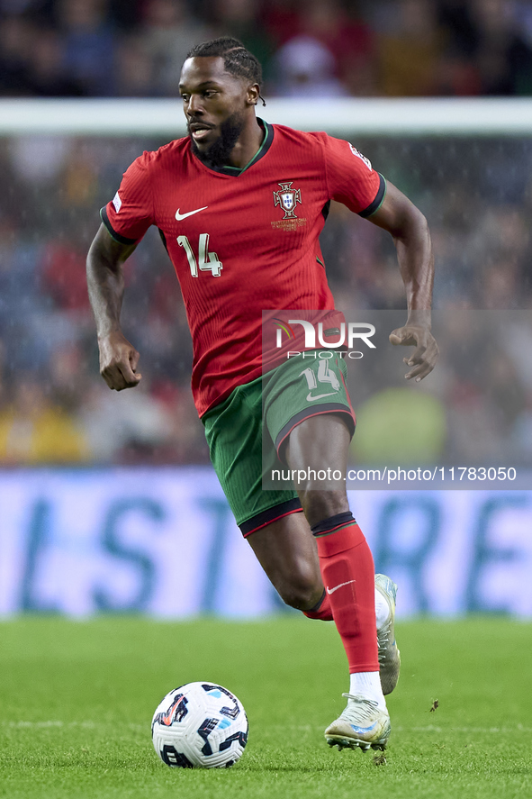 Nuno Tavares of Portugal is in action during the UEFA Nations League 2024/25 League A Group A1 match between Portugal and Poland at Estadio...