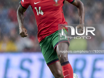 Nuno Tavares of Portugal is in action during the UEFA Nations League 2024/25 League A Group A1 match between Portugal and Poland at Estadio...