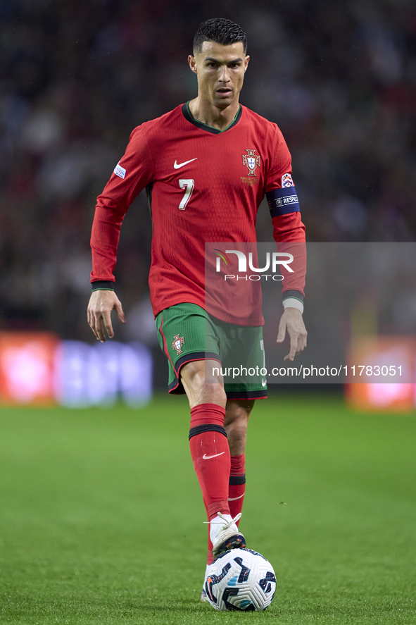 Cristiano Ronaldo of Portugal is in action during the UEFA Nations League 2024/25 League A Group A1 match between Portugal and Poland at Est...