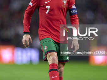 Cristiano Ronaldo of Portugal is in action during the UEFA Nations League 2024/25 League A Group A1 match between Portugal and Poland at Est...