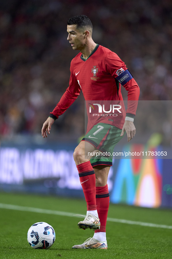 Cristiano Ronaldo of Portugal is in action during the UEFA Nations League 2024/25 League A Group A1 match between Portugal and Poland at Est...