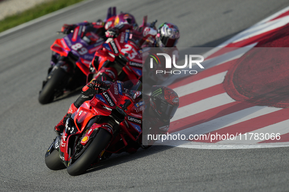 Francesco Pecco Bagnaia (1) of Italy and Ducati Lenovo Team during the sprint of the Motul Solidarity Grand Prix of Barcelona at Circuit de...