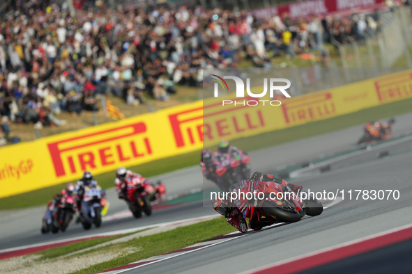 Francesco Pecco Bagnaia (1) of Italy and Ducati Lenovo Team during the sprint of the Motul Solidarity Grand Prix of Barcelona at Circuit de...