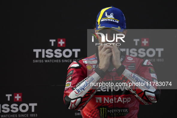 Francesco Pecco Bagnaia (1) of Italy and Ducati Lenovo Team during the sprint of the Motul Solidarity Grand Prix of Barcelona at Circuit de...