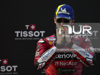 Francesco Pecco Bagnaia (1) of Italy and Ducati Lenovo Team during the sprint of the Motul Solidarity Grand Prix of Barcelona at Circuit de...