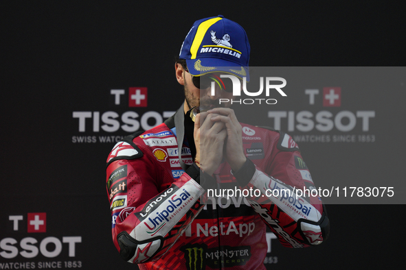 Francesco Pecco Bagnaia (1) of Italy and Ducati Lenovo Team during the sprint of the Motul Solidarity Grand Prix of Barcelona at Circuit de...