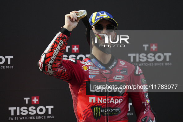 Francesco Pecco Bagnaia (1) of Italy and Ducati Lenovo Team during the sprint of the Motul Solidarity Grand Prix of Barcelona at Circuit de...