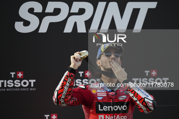 Francesco Pecco Bagnaia (1) of Italy and Ducati Lenovo Team during the sprint of the Motul Solidarity Grand Prix of Barcelona at Circuit de...