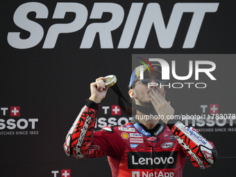 Francesco Pecco Bagnaia (1) of Italy and Ducati Lenovo Team during the sprint of the Motul Solidarity Grand Prix of Barcelona at Circuit de...