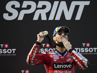 Francesco Pecco Bagnaia (1) of Italy and Ducati Lenovo Team during the sprint of the Motul Solidarity Grand Prix of Barcelona at Circuit de...