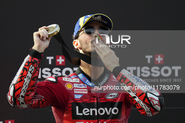 Francesco Pecco Bagnaia (1) of Italy and Ducati Lenovo Team during the sprint of the Motul Solidarity Grand Prix of Barcelona at Circuit de...