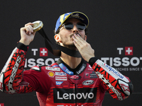 Francesco Pecco Bagnaia (1) of Italy and Ducati Lenovo Team during the sprint of the Motul Solidarity Grand Prix of Barcelona at Circuit de...