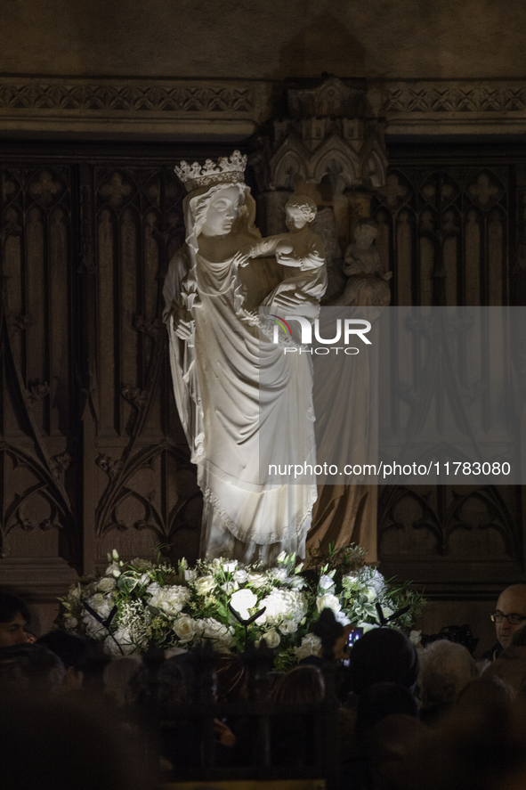 The procession of the Virgin Mary statue took place in Paris, France, on November 15, 2024. The return of the Virgin and Child starts with a...