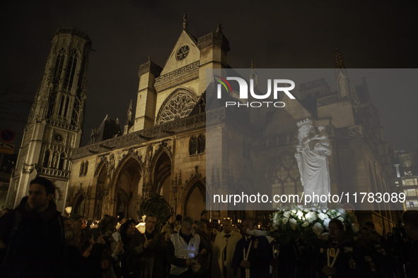 The procession of the Virgin Mary statue took place in Paris, France, on November 15, 2024. The return of the Virgin and Child starts with a...