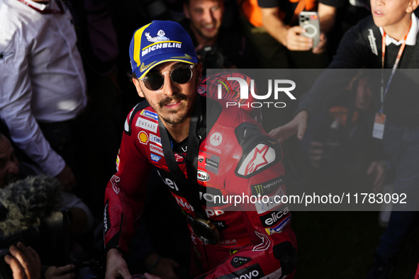 Francesco Pecco Bagnaia (1) of Italy and Ducati Lenovo Team during the sprint of the Motul Solidarity Grand Prix of Barcelona at Circuit de...