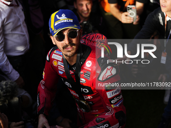 Francesco Pecco Bagnaia (1) of Italy and Ducati Lenovo Team during the sprint of the Motul Solidarity Grand Prix of Barcelona at Circuit de...