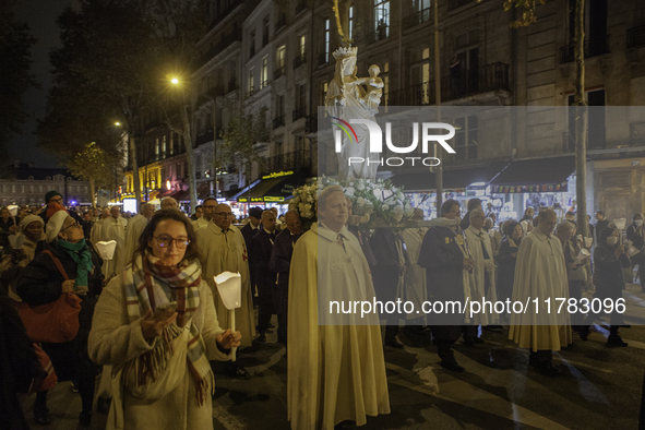 The procession of the Virgin Mary statue took place in Paris, France, on November 15, 2024. The return of the Virgin and Child starts with a...