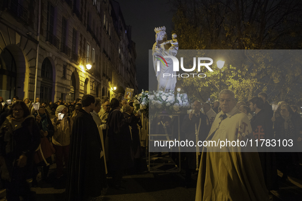 The procession of the Virgin Mary statue took place in Paris, France, on November 15, 2024. The return of the Virgin and Child starts with a...