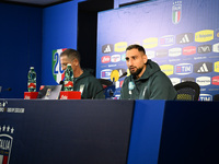 Gianluigi Donnarumma of Italy speaks to the media during an Italy press conference at BPER Training Centre in Appiano Gentile, Como, Italy,...