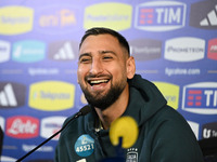 Gianluigi Donnarumma of Italy speaks to the media during an Italy press conference at BPER Training Centre in Appiano Gentile, Como, Italy,...