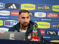 Gianluigi Donnarumma of Italy speaks to the media during an Italy press conference at BPER Training Centre in Appiano Gentile, Como, Italy,...