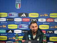 Gianluigi Donnarumma of Italy speaks to the media during an Italy press conference at BPER Training Centre in Appiano Gentile, Como, Italy,...