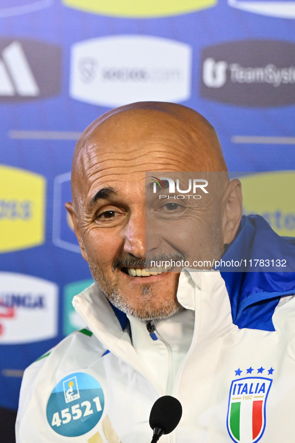 Head coach Luciano Spalletti of Italy speaks to the media during an Italy press conference at BPER Training Centre in Appiano Gentile, Como,...