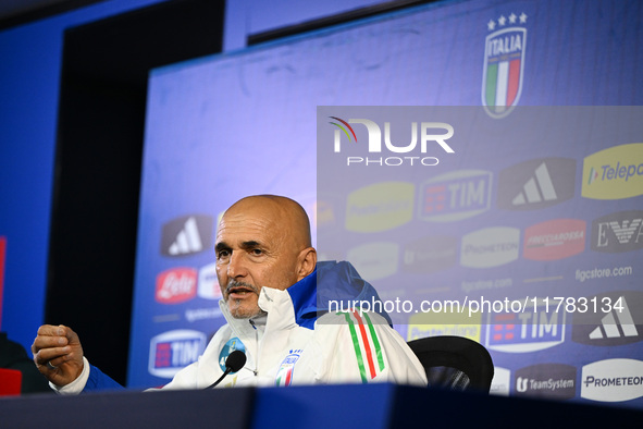 Head coach Luciano Spalletti of Italy speaks to the media during an Italy press conference at BPER Training Centre in Appiano Gentile, Como,...