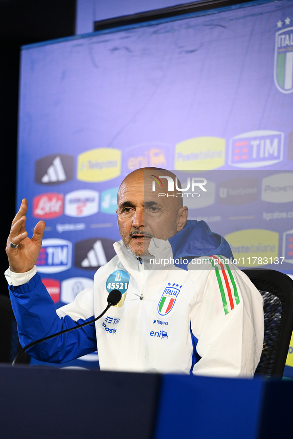 Head coach Luciano Spalletti of Italy speaks to the media during an Italy press conference at BPER Training Centre in Appiano Gentile, Como,...