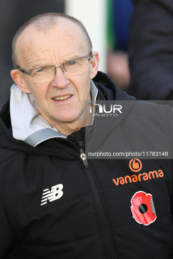 Darlington Assistant Manager Terry Mitchell is present during the Isuzu FA Trophy Second round match between Darlington and Buxton at Blackw...