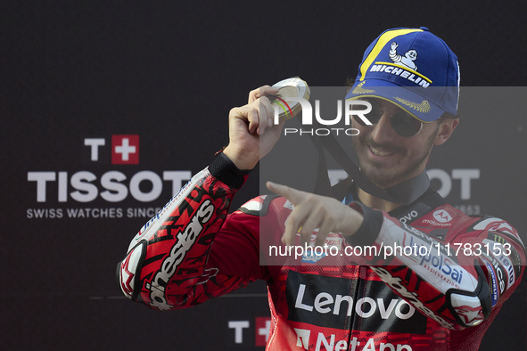 Francesco Pecco Bagnaia (1) of Italy and Ducati Lenovo Team during the sprint of the Motul Solidarity Grand Prix of Barcelona at Circuit de...