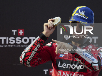 Francesco Pecco Bagnaia (1) of Italy and Ducati Lenovo Team during the sprint of the Motul Solidarity Grand Prix of Barcelona at Circuit de...