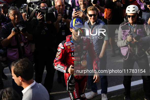 Francesco Pecco Bagnaia (1) of Italy and Ducati Lenovo Team during the sprint of the Motul Solidarity Grand Prix of Barcelona at Circuit de...