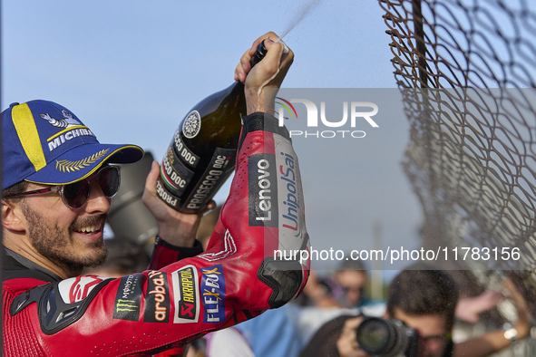 Francesco Pecco Bagnaia (1) of Italy and Ducati Lenovo Team during the sprint of the Motul Solidarity Grand Prix of Barcelona at Circuit de...