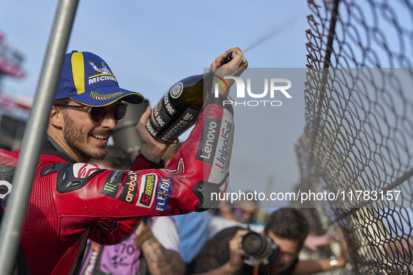 Francesco Pecco Bagnaia (1) of Italy and Ducati Lenovo Team during the sprint of the Motul Solidarity Grand Prix of Barcelona at Circuit de...