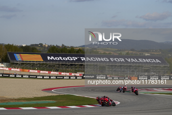 Francesco Pecco Bagnaia (1) of Italy and Ducati Lenovo Team during the sprint of the Motul Solidarity Grand Prix of Barcelona at Circuit de...